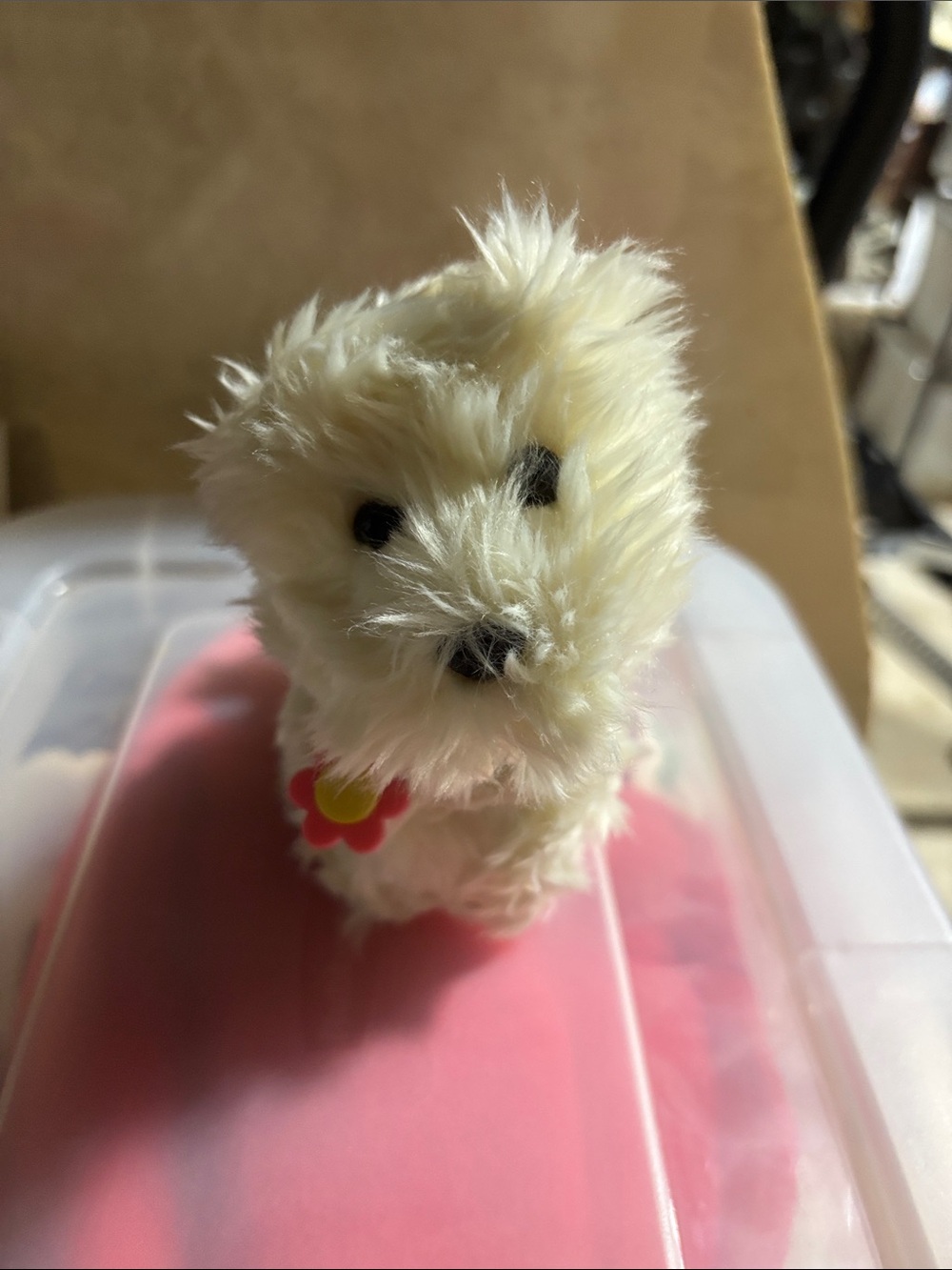 Plush Small Pet Dog Toy in Cream with Pink Flower Collar from American Girl